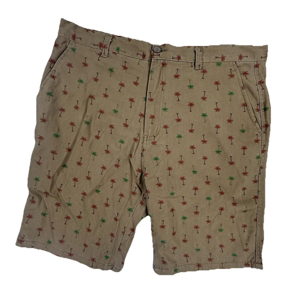 Brooklyn Cloth Shorts Mens 38 Tan Khaki Red Palm Tree Twill Stretch Flat Front